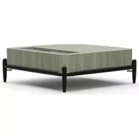 Madera Verdigris Koto and Modern Walnut Square Marble Top Cocktail Table