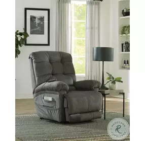 Longevity Graphite Lay Flat Power Lift Recliner with Dual Motor Extended Ottoman Heat And Massage