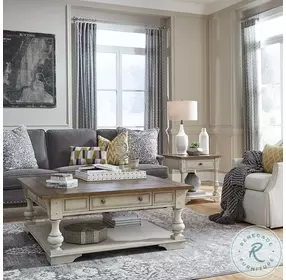 Morgan Creek Antique White And Wire Brushed Tobacco Drawer Square Cocktail Table