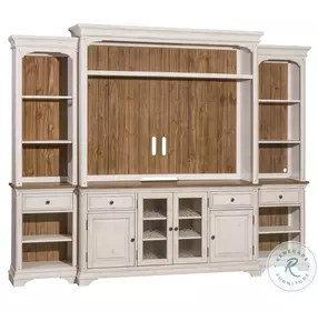 Morgan Creek Antique White And Wire Brushed Tobacco Entertainment Wall Unit