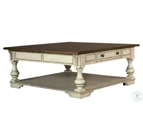 Morgan Creek Antique White And Wire Brushed Tobacco Drawer Square Occasional Table Set