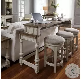 Morgan Creek Antique White And Wire Brushed Tobacco Console Bar Table