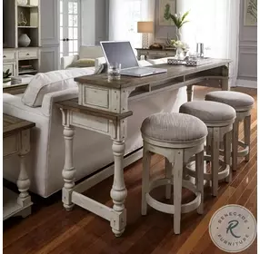 Morgan Creek Antique White And Wire Brushed Tobacco Swivel Console Stool