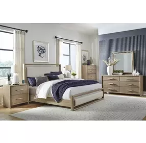 Arlington Nutmeg and Beige King Upholstered Panel Bed