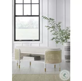 Beale Matte White And Natural Cane Oval Bench