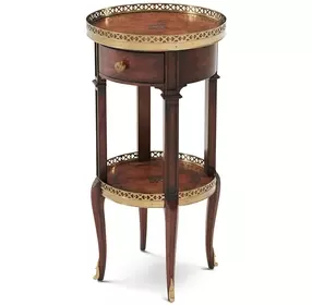 TA Originals Buffalo Brown and Walnut Round Louis XVI Circle Lamp Table