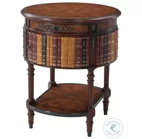 Louis XVI Buffalo Brown And Blind Tooling Walnut Library 24" Round Side Table