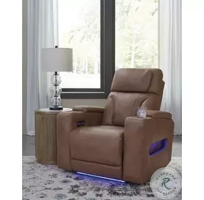 Point Clear Caramel Power Recliner with Adjustable Headrest