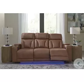 Point Clear Caramel Power Reclining Sofa with Adjustable Headrest