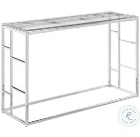 5073 Clear Glass And Polished Stainless Steel Sofa Table with Ladder Style Frame