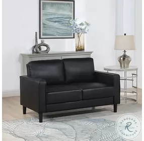 Ruth Black Track Arm Faux Leather 54" Loveseat