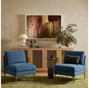 Serena Blue Velvet Accent Chair with Brass Legs