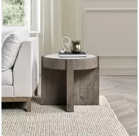 Sonoma Antique White and Distressed Gray Round Concrete Top End Table