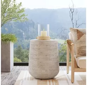Nellie Light Gray Round Outdoor Concrete Top End Table