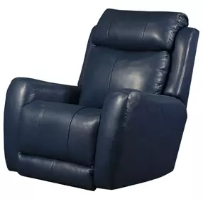 View Point Blue Leather Rocker Power Recliner with Power Headrest and USB Charging