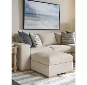 Shaws Cove Beige Upholstered Square Bumper Ottoman by Barclay Butera
