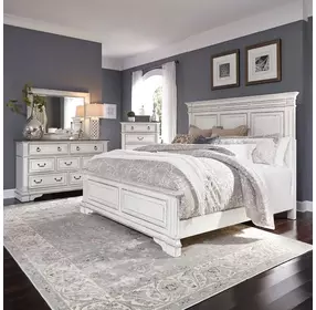 Abbey Park Antique White and Weathered Brown 7 Drawer Dresser with Mirror