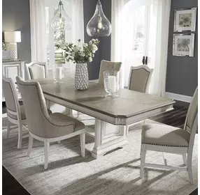 Abbey Park Antique White and Weathered Brown Upholstered 7 Piece Extendable Dining Set with Nailhead Trim