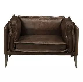 Porchester Distress Chocolate Leather Upholstered Lounge Chair