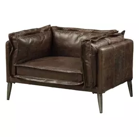 Porchester Distress Chocolate Leather Upholstered Lounge Chair
