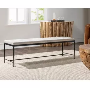 Achen Dusty Cream Leather Upholstered 60" Accent Bench