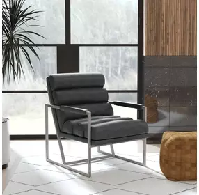 Topanga Graphic Charcoal Leather Upholstered Accent Chair