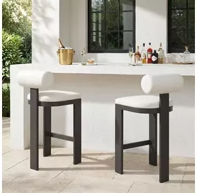 Bolster Back Oyster White Upholstered Outdoor Bar Stool
