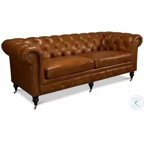 English Cuba Brown Tufted Club Sofa