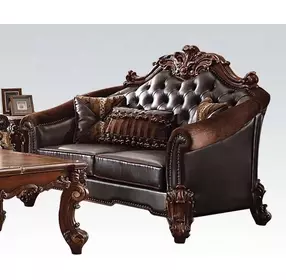 Vendome II Two Tone Dark Brown 66" Loveseat with Pillow and Nailhead Trim