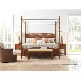 Island Estate Plantation Brown West Indies Queen Poster Canopy Bed