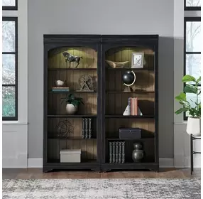 Vintner Hill Aged Charcoal and Caramel 2 Piece Bunching Bookcase with LED