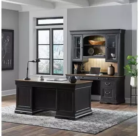 Vintner Hill Aged Charcoal and Caramel 66" Executive Credenza