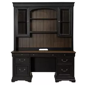 Vintner Hill Aged Charcoal and Caramel 66" Credenza with LED in Hutch