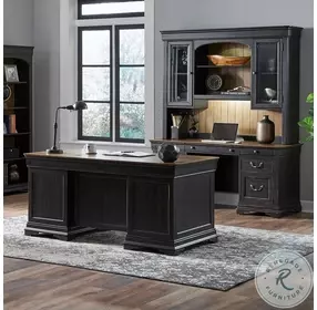 Heritage Lane Aged Charcoal And Caramel Bunching Bookcase