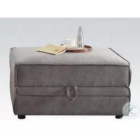 Bois Gray Velvet Storage Ottoman