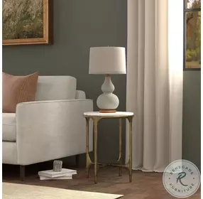 Gimlet White Marble And Brass Round End Table