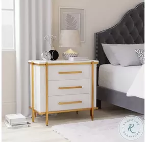 Blakely Osprey White And Gold 3 Drawer Nightstand