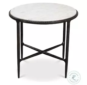 Dakor Distressed White Marble And Rustic Black Round Side Table