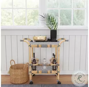 Selena Black And White Rattan Bar Cart