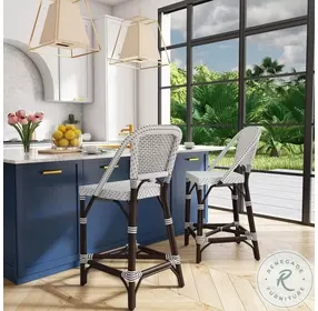 Solstice White And Chocolate Rattan Performance Fabric Counter Height Stool