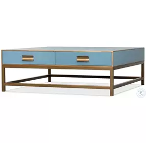 Gideon Chambray Blue And Gold Square Coffee Table