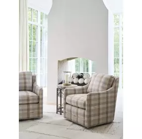 Glenhaven Beige and Brown Upholstered Swivel Accent Chair by Barclay Butera