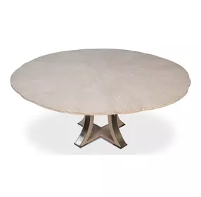 Tower Jupe Moonskin and Hammered Iron 71" Extendable Round Dining Table