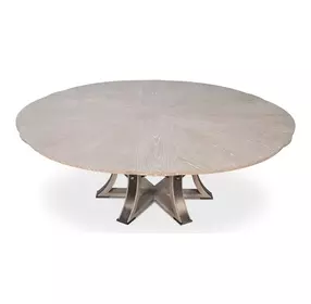Tower Jupe Moonskin and Hammered Iron 86" Extendable Round Dining Table