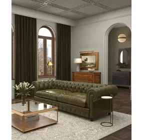 Savile Britian Green Leather 103" Sofa