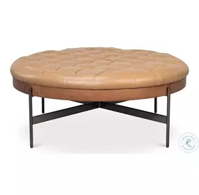 Corbet Caramel Brown Leather Cocktail Ottoman
