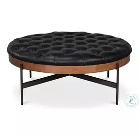 Corbet Onyx Black Leather Cocktail Ottoman