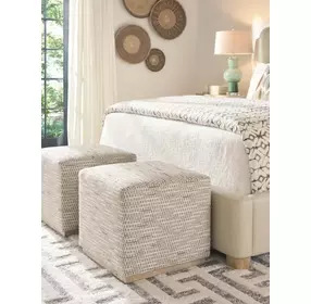 Colby Beige and Brown Upholstered Square Ottoman by Barclay Butera