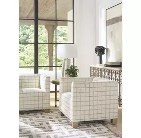 Chandler Beige and Brown Upholstered Accent Chair by Barclay Butera