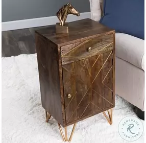 Alda Medium Brown Wood And Brass Inlay Chairside Chest